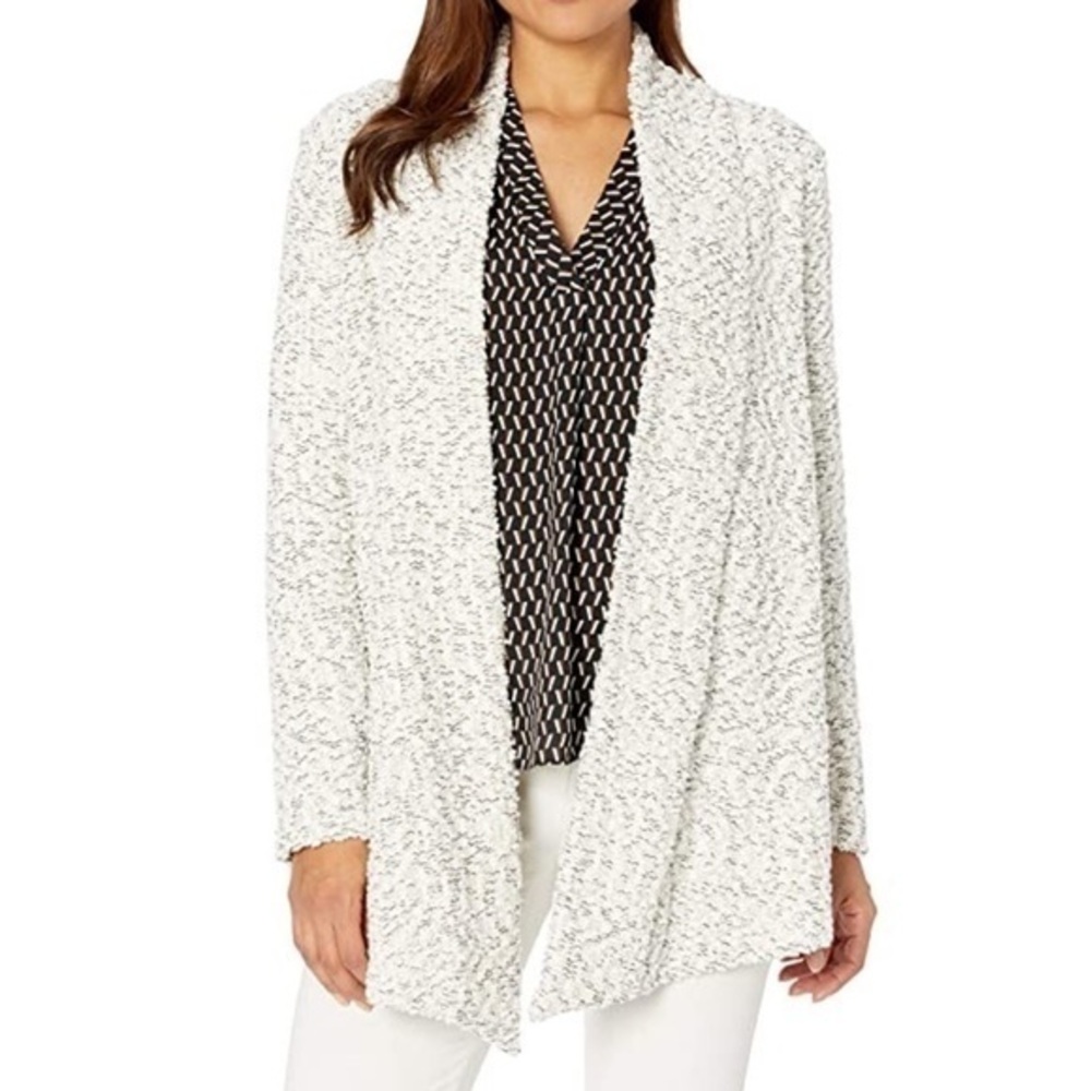 Vince Camuto Long Sleeve Drape Front White Boucle Snit Cardigan NWT